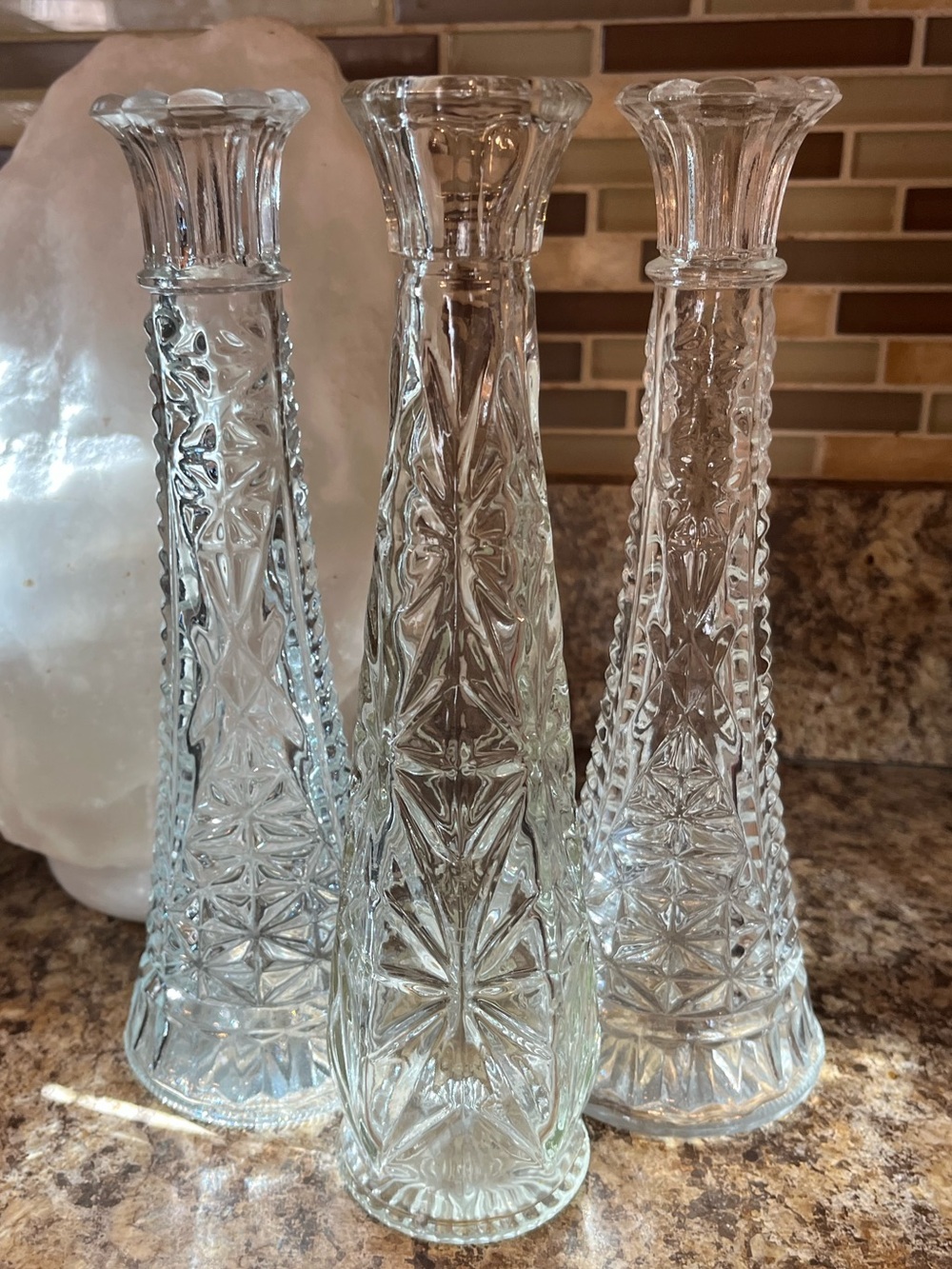 Vintage Clear Glass 9” Bud Vases Set of 3 - Picture 4 of 12